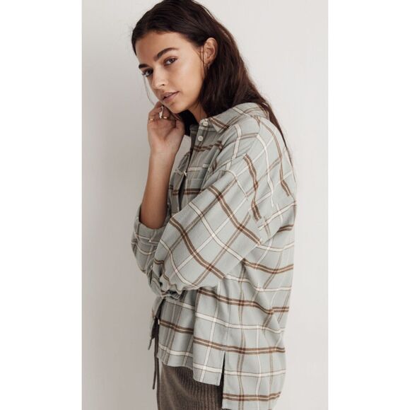 MADEWELL Flannel Frosted Sage Long Sleeve Boxy Shirt Womens Medium - Picture 7 of 7